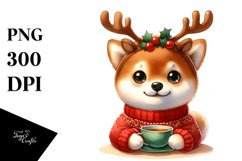 Enthusiastic Baby Shiba Inu with Reindeer Horns PNG Product Image 3