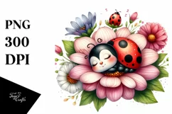 Colorful Baby Ladybug Sleeping in Flower | Clipart Product Image 1