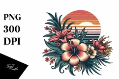 Vintage Tropical Flower Sunset Vector Clipart Product Image 1