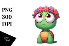 Cute Turtle with Flower Crown PNG Product Image 1