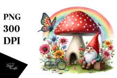Gnome House Rainbow Colorful Flowers | Clipart Product Image 1