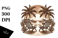Vintage Tropical Beach Chairs, Clipart Tshirt Vector Style Product Image 1