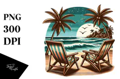 Tropical Beach Chairs Clipart PNG Product Image 1