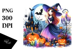 Halloween Witch Drawing Watercolor Clipart Product Image 3