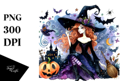Vibrant Witch Halloween Scene | Sublimation | Clipart. Product Image 1