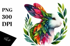 Vibrant Watercolor Rabbit with Plant Leaves, PNG Product Image 3