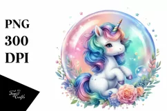 Colorful Baby Unicorn Twirling in Bubble, Transparent PNG Product Image 1