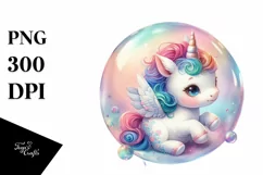 Colorful Baby Unicorn Twirling in Bubble, Transparent PNG Product Image 1
