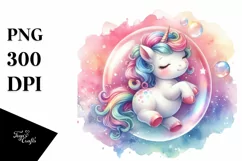 Colorful Baby Unicorn Twirling in Bubble, Transparent PNG Product Image 3