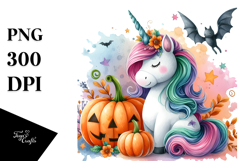 Vibrant Unicorn with Pumpkin | Sublimation | Clipart. Product Image 1