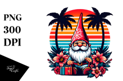 Retro Tropical Gnome Sunset Clipart PNG Product Image 1