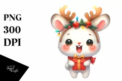 Enthusiastic Baby Rabbit with Reindeer Horns PNG Product Image 3