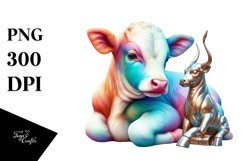 Colorful Pastel Baby Cow with Sculpture, Transparent PNG Product Image 3