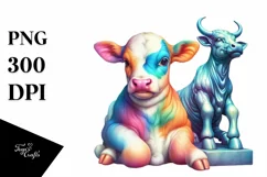 Colorful Pastel Baby Cow with Sculpture, Transparent PNG Product Image 3