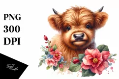 Baby Highland Cow Floral Clipart Product Image 1