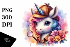 Colorful Baby Unicorn with Detective Hat, Transparent PNG Product Image 1