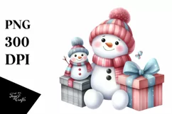Cute Whimsical Snowman with Gift Box PNG Product Image 1