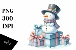 Cute Whimsical Snowman with Gift Box PNG Product Image 1