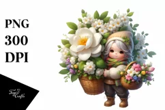 Digital Painting Cute Gnome Basket Gardenia Product Image 3