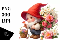 Digital Painting Cute Gnome Basket Gardenia Product Image 1