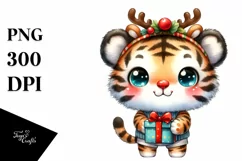 Expressive Baby Tiger with Gift Box PNG Product Image 1