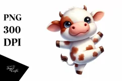 Funny Baby Cow Dance Watercolor Clipart Product Image 3