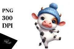 Funny Baby Cow Dance Watercolor Clipart Product Image 1