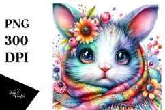 Vibrant Watercolor Bunny with Blanket, Transparent PNG Product Image 1