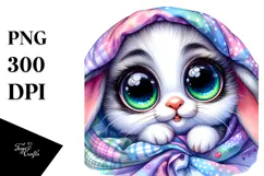 Vibrant Watercolor Bunny with Blanket, Transparent PNG Product Image 1