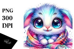 Vibrant Watercolor Bunny with Blanket, Transparent PNG Product Image 1