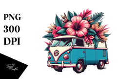 Retro Tropical Flower Van, PNG Design Product Image 1