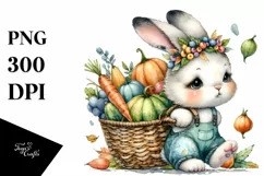 Colorful Autumn Rabbit with Basket | Sublimation | PNG Product Image 1