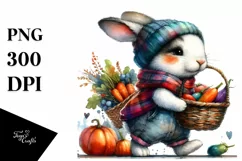 Colorful Autumn Rabbit with Basket | Sublimation | PNG Product Image 1