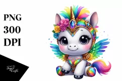Colorful Baby Unicorn in Samba Costume, Transparent PNG Product Image 3