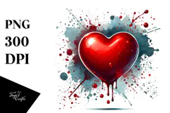 Red Glossy Heart Digital Painting, PNG Product Image 1