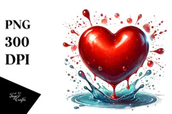 Red Glossy Heart Digital Painting, PNG Product Image 1