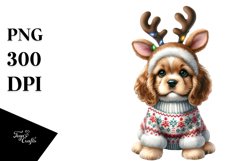 Expressive Baby Watercolor Cocker Spaniel, Winter Outfit PNG Product Image 3