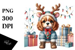 Expressive Baby Watercolor Cocker Spaniel, Winter Outfit PNG Product Image 1