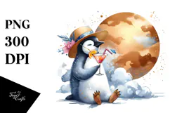 Beachwear Penguin Drinking Cocktail PNG Product Image 1