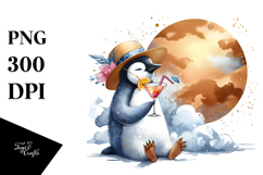 Beachwear Penguin Drinking Cocktail PNG Product Image 1