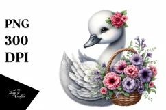 Watercolor Gothic Baby Swan with Flower Basket | Clipart Product Image 1