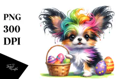 Cute Watercolor Papillon with Crazy Haircut Holding an Product Image 1