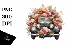 Vintage Dirty Car with Huge Flowers, Transparent PNG Product Image 3