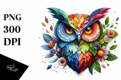 Abstract Vibrant Watercolor Owl PNG Product Image 3
