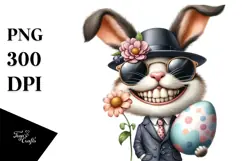 Bunny in Suit with Flower in Mouth PNG Product Image 1