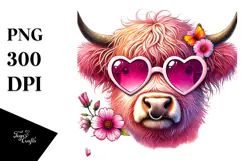Pink Highland Calf with Winking Victory PNG Product Image 1
