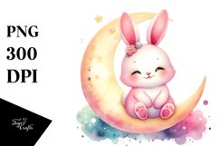 Vibrant Baby Bunny on Moon PNG Product Image 1