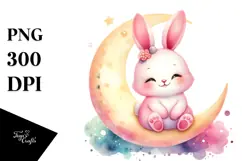 Vibrant Baby Bunny on Moon PNG Product Image 1