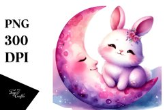 Vibrant Baby Bunny on Moon PNG Product Image 1