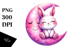 Vibrant Baby Bunny on Moon PNG Product Image 1